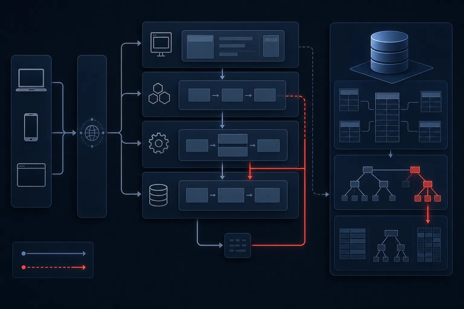 Application and database architecture showing how untrusted input can reach SQL queries